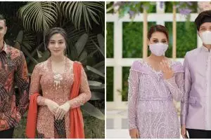 Gaya 12 pasangan seleb kenakan baju couple saat lamaran, serasi pol