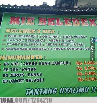 tulisan nyeleneh di daftar menu Berbagai sumber