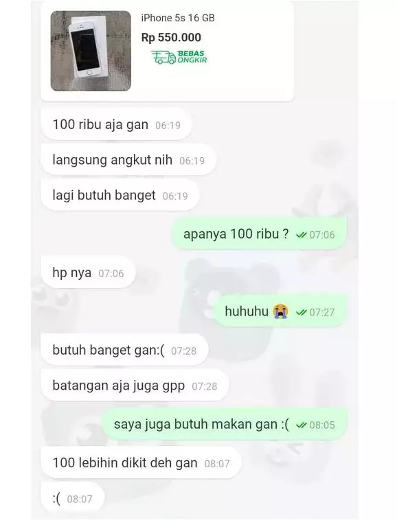 Chat penjual dighosting pembeli © berbagai sumber