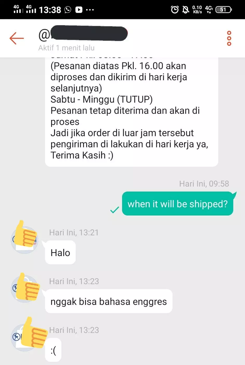Chat penjual dighosting pembeli © berbagai sumber
