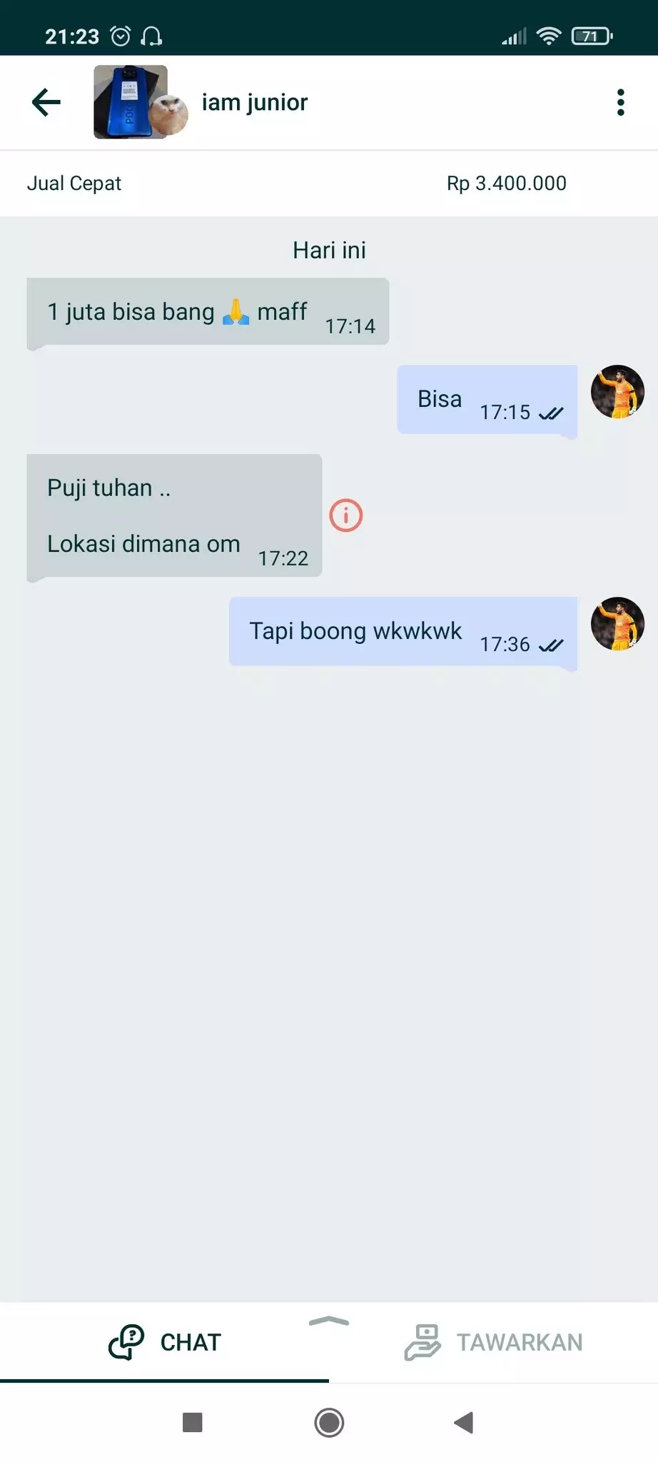 Chat penjual dighosting pembeli © berbagai sumber
