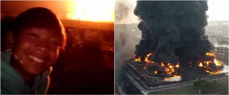 Viral remaja hangatkan diri di dekat kebakaran kilang minyak Indramayu