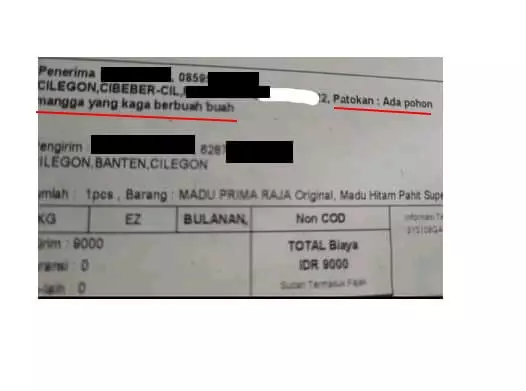 Patokan alamat kirim paket  © Twitter