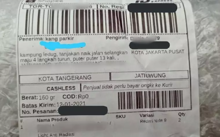 Patokan alamat kirim paket  © Twitter