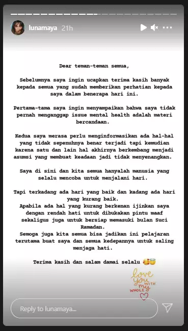 Permintaan maaf Luna Maya Instagram Permintaan maaf Luna Maya Instagram