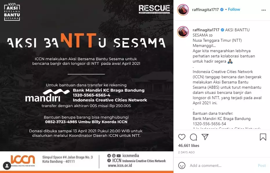 Seleb galang dana NTT dari berbagai sumber