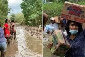 Viral istri Bupati Sumba Timur terjang lumpur antar bantuan