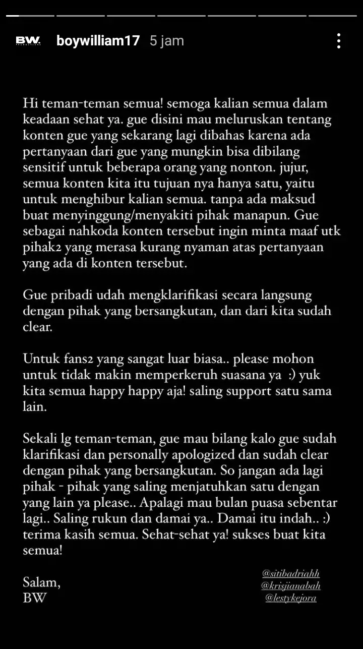 permintaan maaf Boy William pada Siti Badriah © 2021 brilio.net