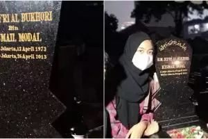 7 Momen Umi Pipik ziarah makam di hari ultah almarhum Uje, penuh haru