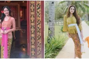 10 Beda gaya Natasha Wilona dan Celine Evangelista saat berkebaya