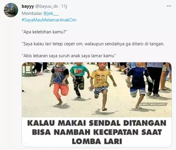 Cuitan lucu Saya Mau Melamar Anak Om © berbagai sumber Cuitan lucu Saya Mau Melamar Anak Om © berbagai sumber