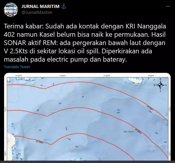 Kapal Selam TNI Nanggala 402 akhirnya ditemukan Twitter