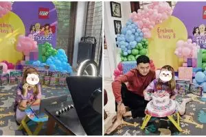 6 Momen perayaan ulang tahun Embun anak Ananda Omesh, bertema Lego
