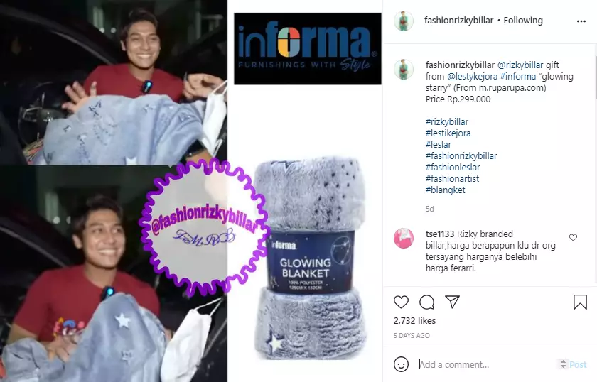 Rizky Billar pamer kado dari Lesti Kejora Instagram Rizky Billar pamer kado dari Lesti Kejora Instagram