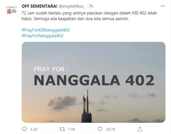 cuitan pray for kri nanggala-402 © 2021 Twitter