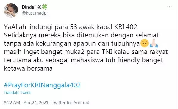 cuitan pray for kri nanggala-402 © 2021 Twitter