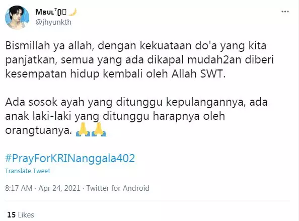 cuitan pray for kri nanggala-402 © 2021 Twitter