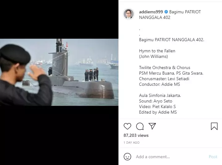 Addie MS gelar konser orkestra untuk mengenang KRI Nanggala-402 Instagram/@addiems999