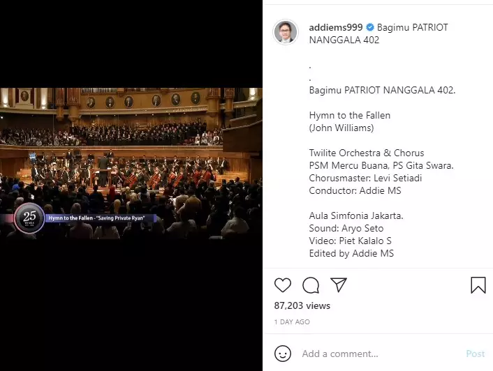 Addie MS gelar konser orkestra untuk mengenang KRI Nanggala-402 Instagram/@addiems999
