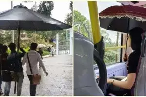 12 Potret nyeleneh orang pakai payung ini bikin senyum sendiri