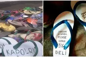 19 Potret tulisan di sandal ini bikin nggak hilang saat dipakai
