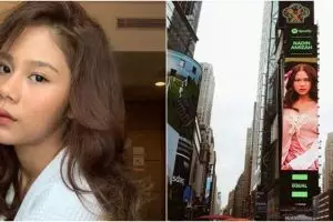Heboh wajah Nadin Amizah terpampang di Times Square New York