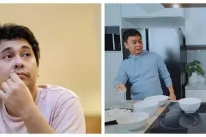 10 Momen heboh Raditya Dika masak ayam goreng gulai, sampai pakai helm