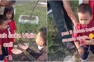 Momen balita usia 3 tahun pertama kali bertemu ayah, bikin haru