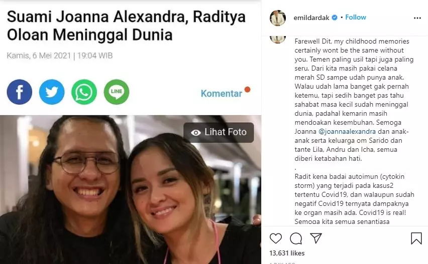 Ungkapan seleb untuk Raditya Oloan © Instagram Ungkapan seleb untuk Raditya Oloan © Instagram