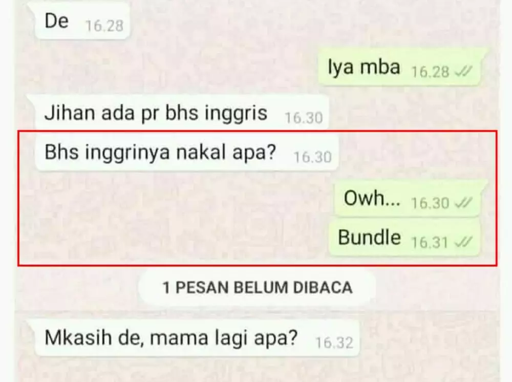 Chat WA pakai bahasa Inggris © berbagai sumber