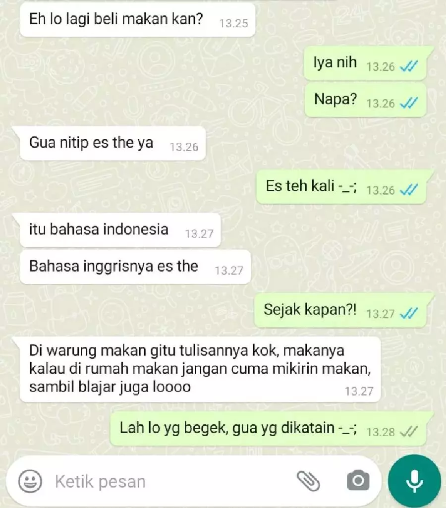 Chat WA pakai bahasa Inggris © berbagai sumber