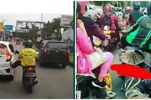 11 Kelakuan lucu driver ojek online di jalan, gayanya santai abis