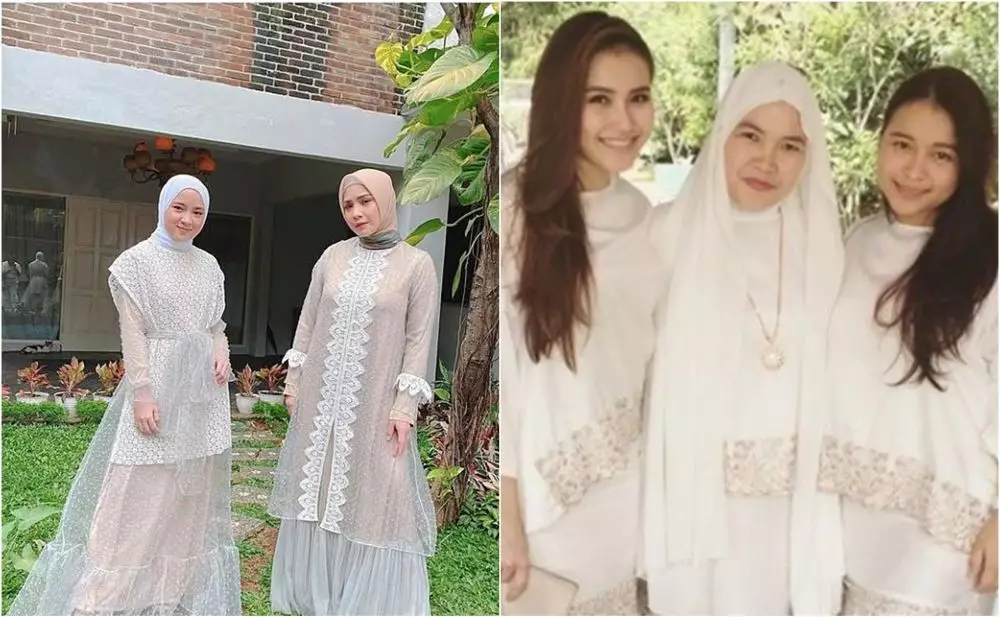 Beda gaya Nagita Slavina dan Ayu Ting-Ting kenakan gamis © berbagai sumber