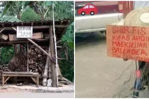 22 Spanduk dan papan lucu tukang servis ini bikin garuk kepala