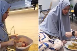 11 Momen Dinda Hauw belajar masak, bikin steak untuk Rey Mbayang