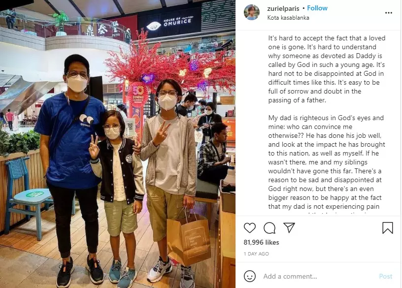 Ketegaran anak sulung melepas kepergian Raditya Oloan Instagram/@zurielparis