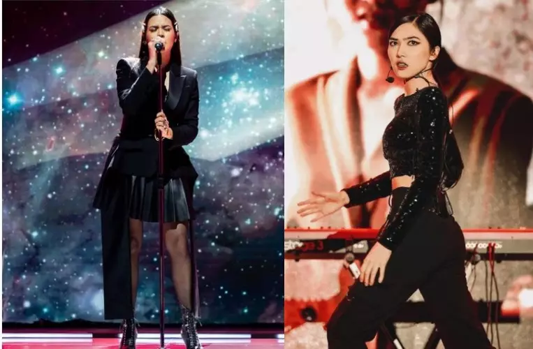 Adu gaya Raisa dan Isyana saat di panggung Instagram/@raisa6690 dan @isyanasarasvati