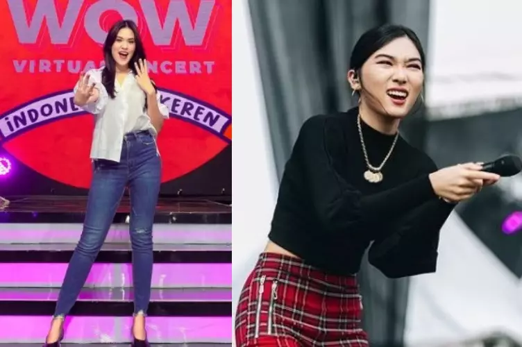 Adu gaya Raisa dan Isyana saat di panggung Instagram/@raisa6690 dan @isyanasarasvati
