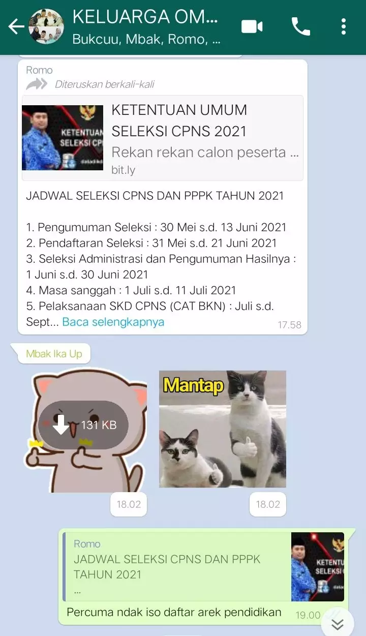 Balasan chat pas ortu ngode daftar CPNS © berbagai sumber Balasan chat pas ortu ngode daftar CPNS © berbagai sumber
