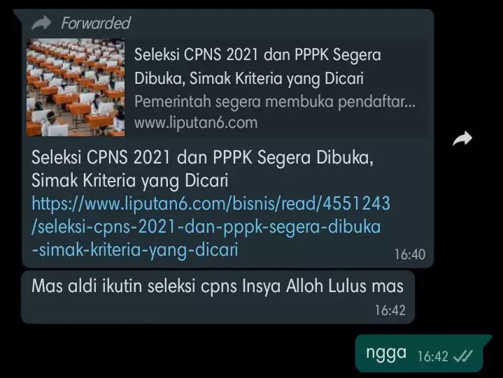 Balasan chat pas ortu ngode daftar CPNS © berbagai sumber Balasan chat pas ortu ngode daftar CPNS © berbagai sumber