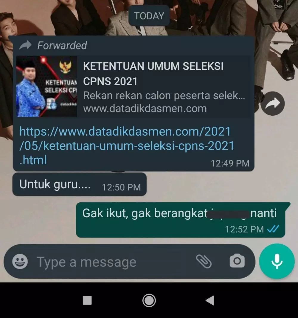 Balasan chat pas ortu ngode daftar CPNS © berbagai sumber Balasan chat pas ortu ngode daftar CPNS © berbagai sumber