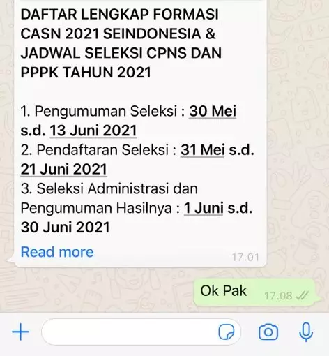 Balasan chat pas ortu ngode daftar CPNS © berbagai sumber Balasan chat pas ortu ngode daftar CPNS © berbagai sumber