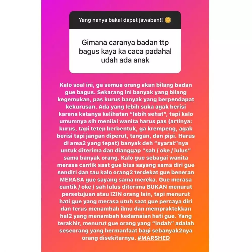 tanggapan bijak Marshanda © instagram tanggapan bijak Marshanda © instagram