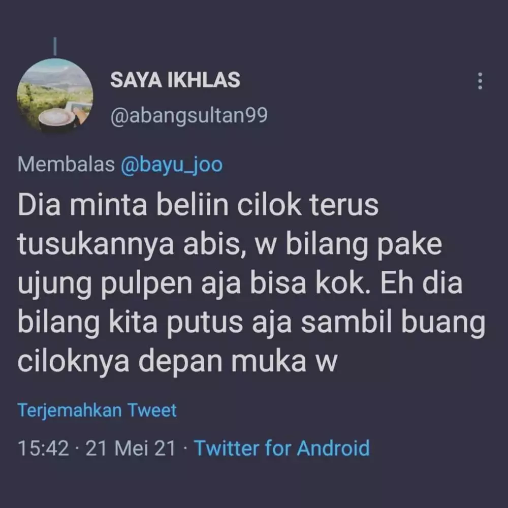 cuitan alasan putus cinta absurd Twitter