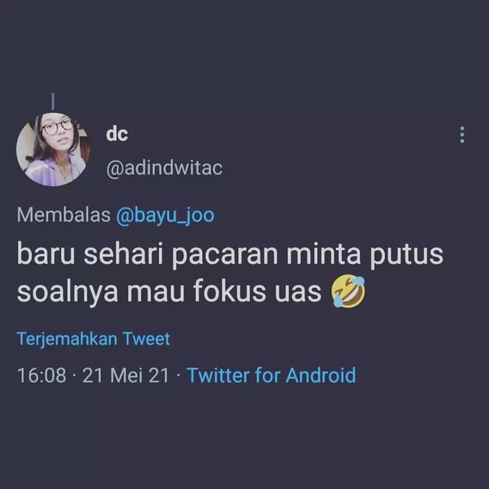 cuitan alasan putus cinta absurd Twitter