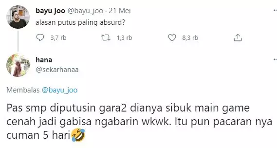 cuitan alasan putus cinta absurd Twitter