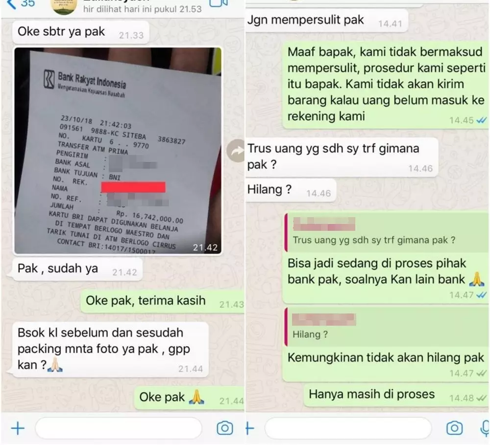 Chat kirim bukti transfer © berbagai sumber
