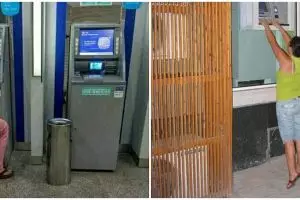 10 Aksi nyeleneh emak-emak saat tarik duit di ATM ini bikin heran
