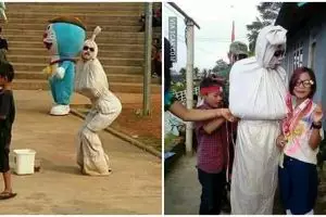 9 Potret kocak orang berdandan jadi pocong, malah gagal serem