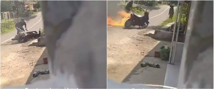 Viral aksi berani pemuda sendirian padamkan motor terbakar